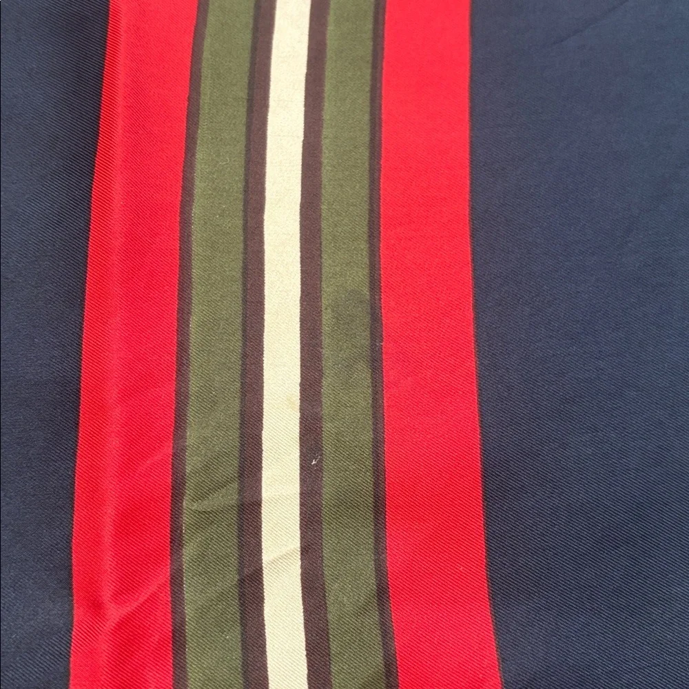 Daniel La Foret navy/red/green vintage silk scarf, 26” square